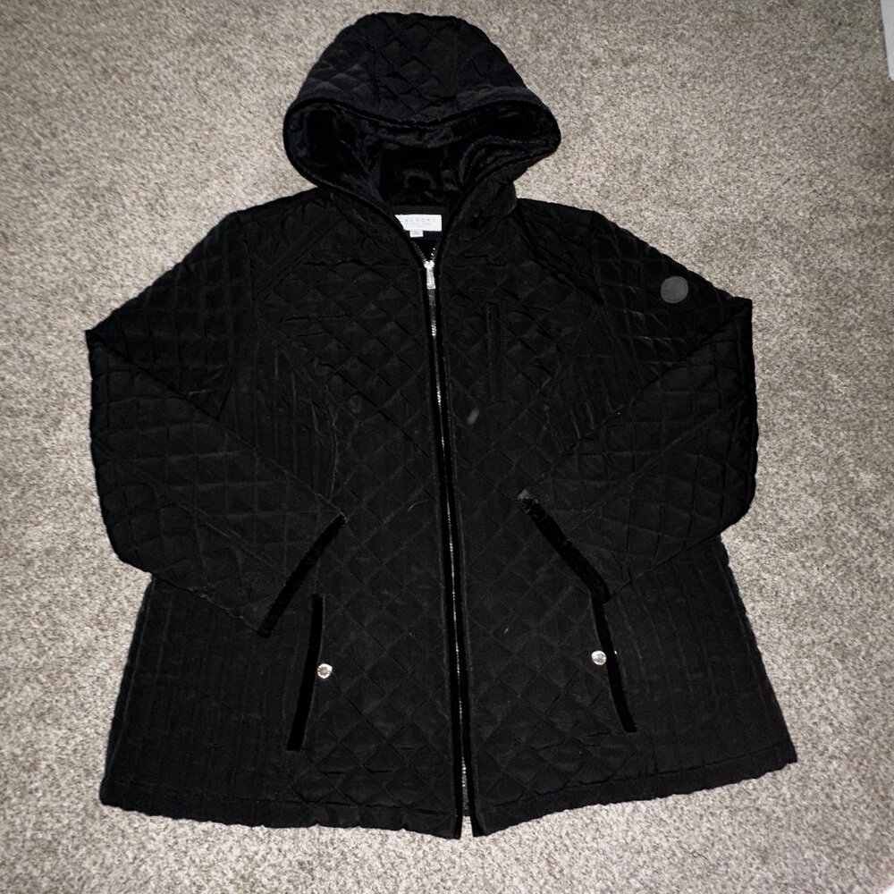 Laundry Shelli Segal Women's Black Full Zip Quilted Jacket w/ Hood - Size 2XL